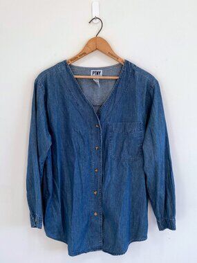 Vintage Denim Button Down Shirt / 90s / 100% Cotton